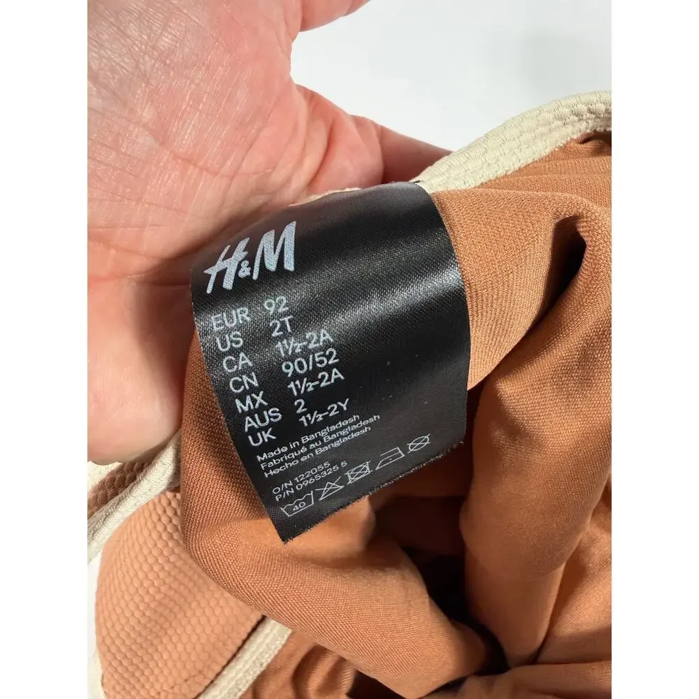 H&M Toddler Textured One Piece Swimsuit Brown Cream Trim size 2 years